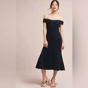 Shoshanna Midnight Balmwell Velvet Off Shoulder Trumpet Cocktail Black Tie Dress